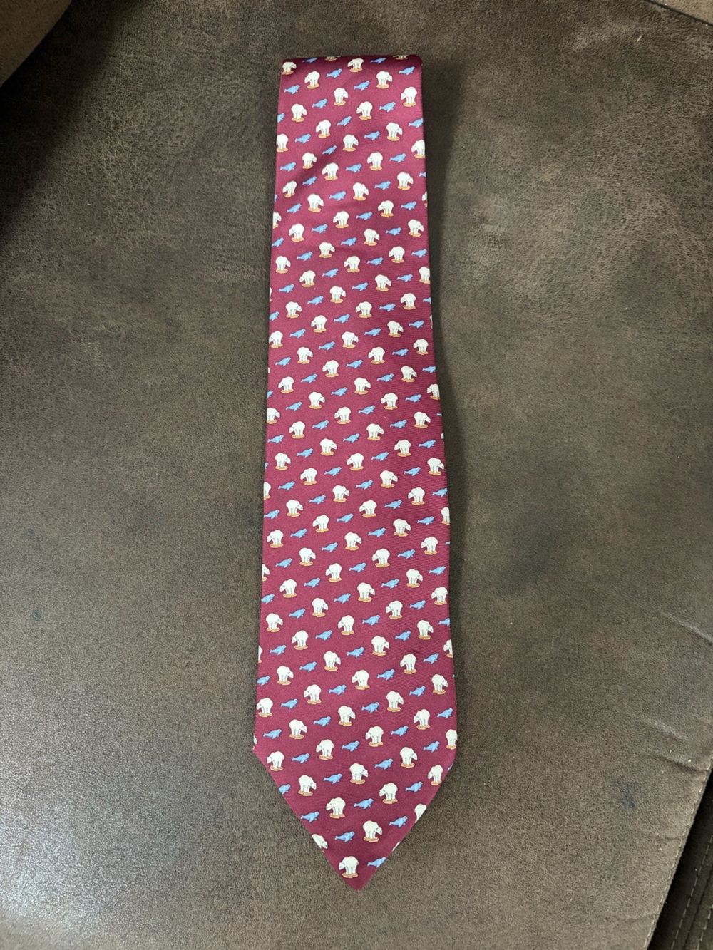 Brooks Brothers Maroon Tie with Polar Bears and Seal Motif